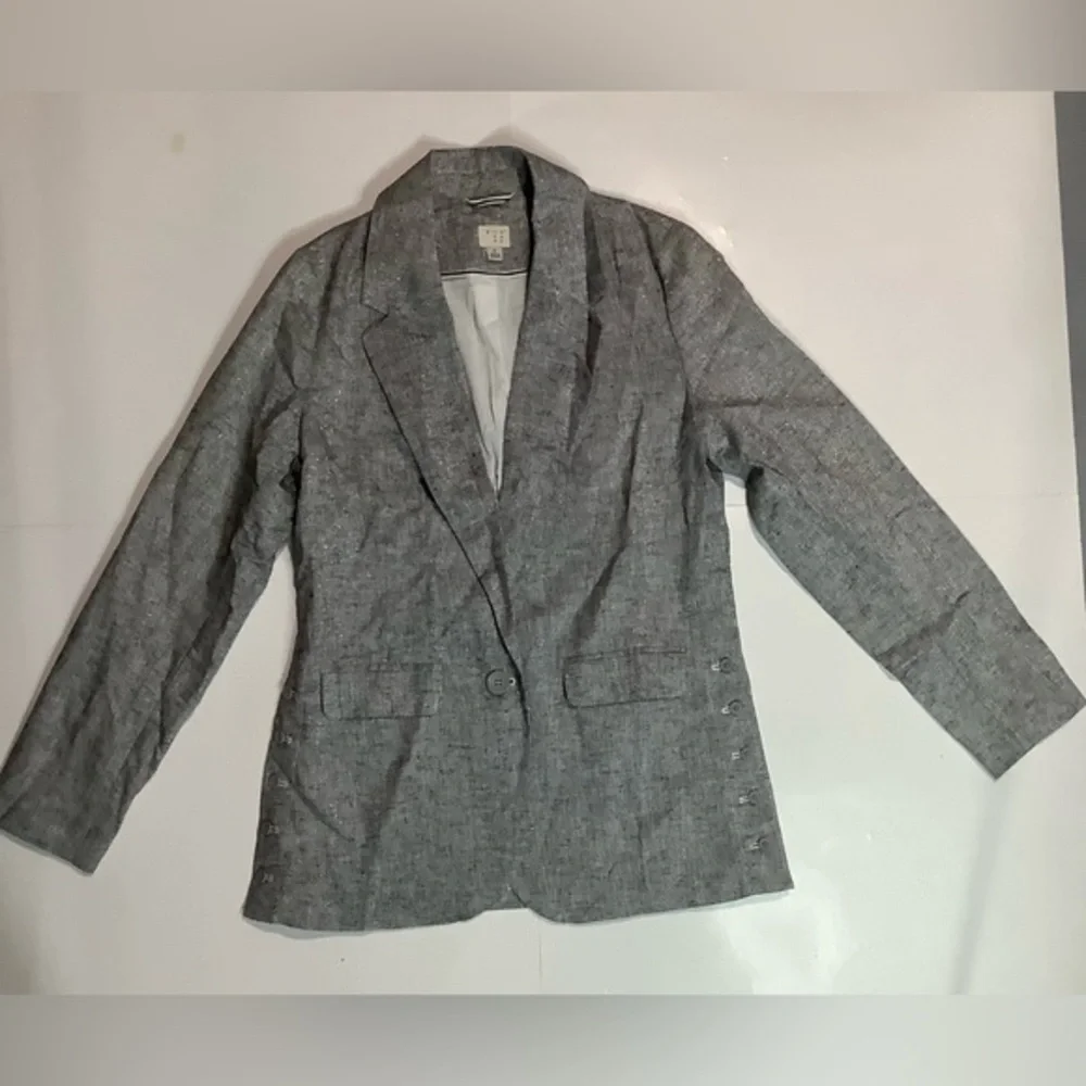 A New Day silver sparkle button in front Pockets Linen Cotton blazer size S - Picture 2 of 10